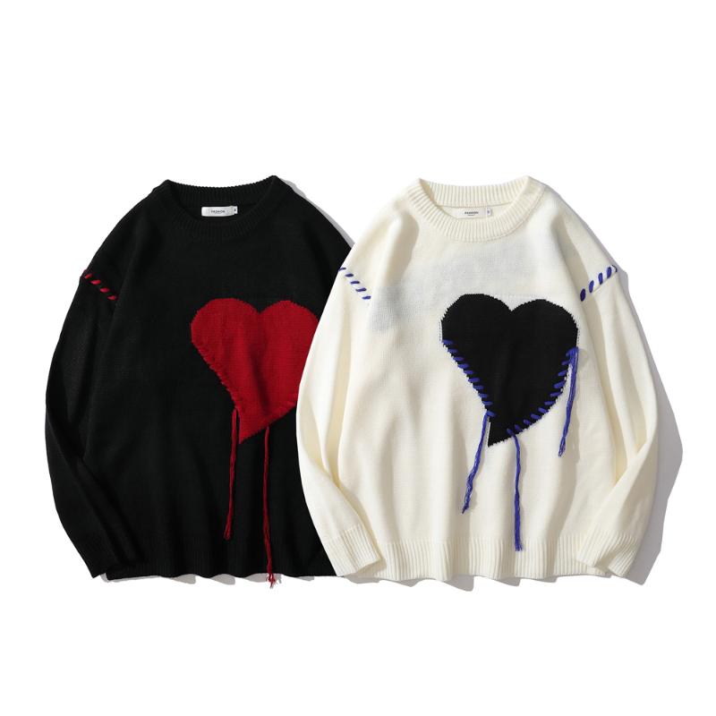 

Men's Sweaters Heart Knitted Oversized Designer Clothes Harajuku Long Sleeve Tops Pullovers Streetwear Men Women Y2k Anime SweaterMen's, Black