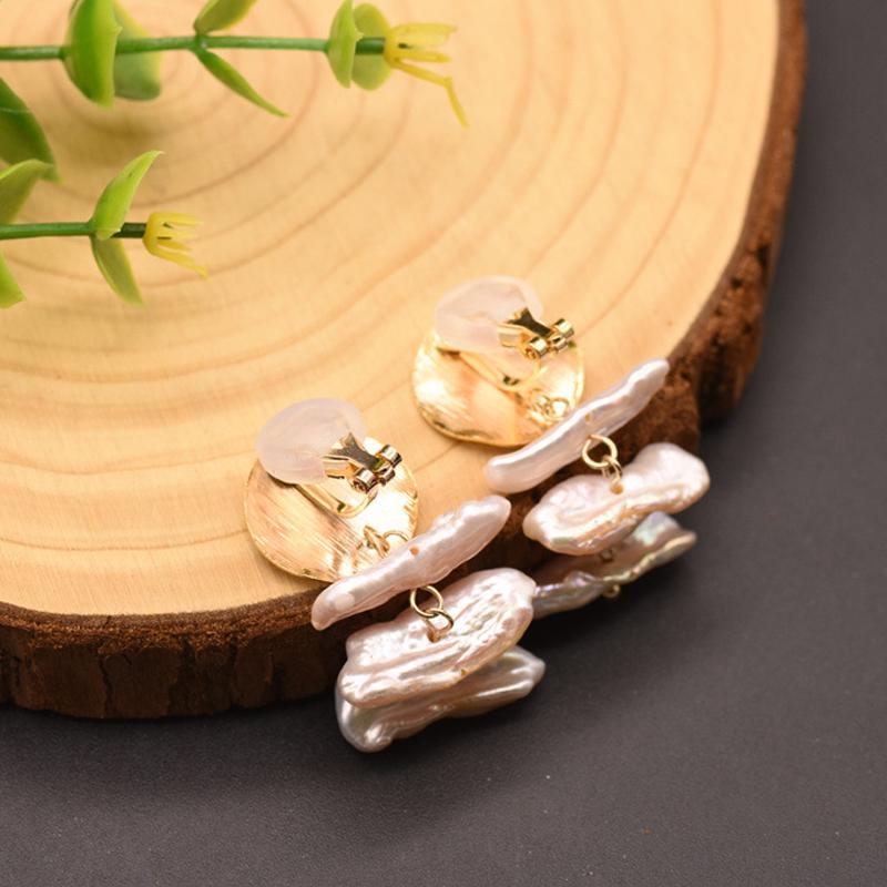 

Clip-on & Screw Back Irregular Natural Freshwater Baroque Long Pearl Clip On Drop Earrings For Women Dangle Fashion Fine Jewelry Accessories