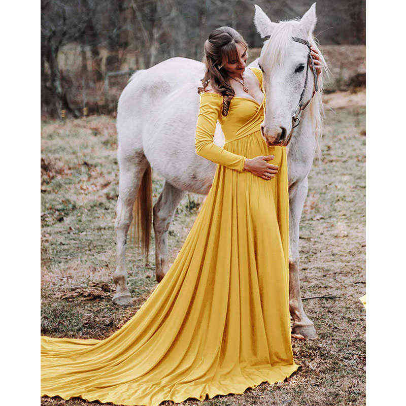 

Maternity Dresses For Photo Shoot Maternity Photography Props Long Sleeve Maxi Dresses For Pregnant Women Pregnancy Clothes G220418, Yellow