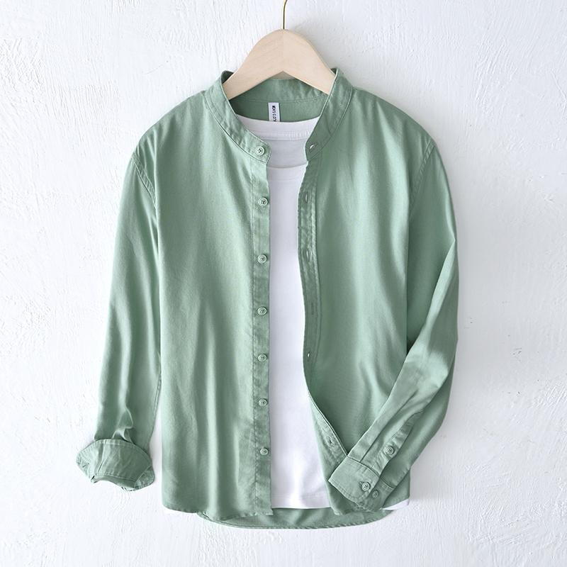

Men's Casual Shirts Green Long Sleeve For Men Cotton Linen Mandarin Collar Button Up Shirt Fashion Clothing TrendsMen's Men'sMen's, Black