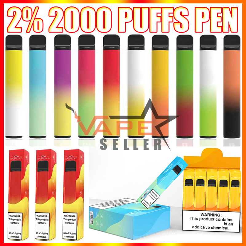 

20mg Puff 2000 Puffs Disposable Vape Pen E Cigarette With 1200mAh Battery 6.5ml Prefilled Pod Bar Kit