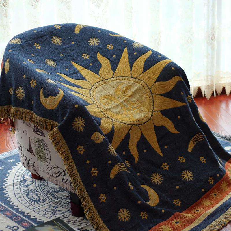 

Blankets American Country Retro British Style Blanket Sun Moon Sofa Throw Dust-proof Cushion Carpet Single Double Bedcover