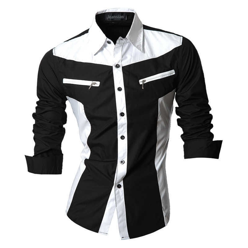 

jeansian Spring Autumn Features Shirts Men Casual Shirt Long Sleeve Slim Fit Male Shirts Zipper Decoration No Pockets Z018 210701, Z018-white