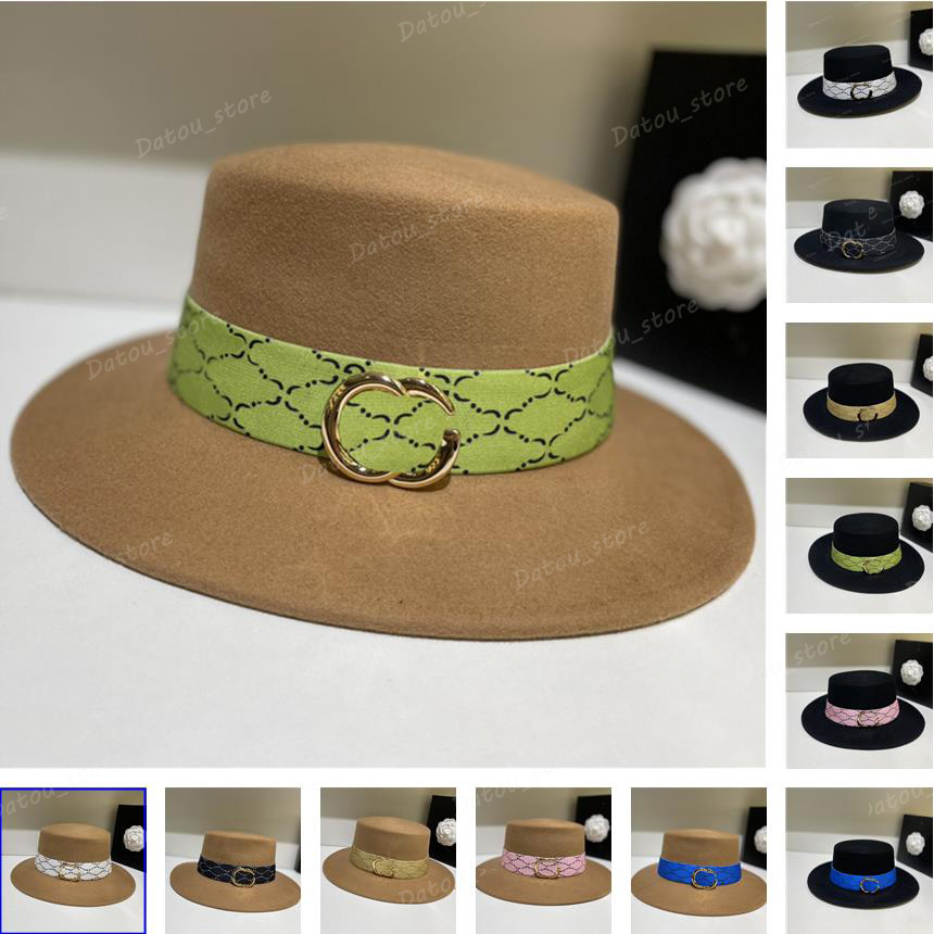 

Winter Designer Top Hat Fashion Wool Felt Flat Brim Jazz Fedora Hat For Women Men Wide Brim Hats Casual Pure Cotton Letter Sun Cap 12 Colors, Box