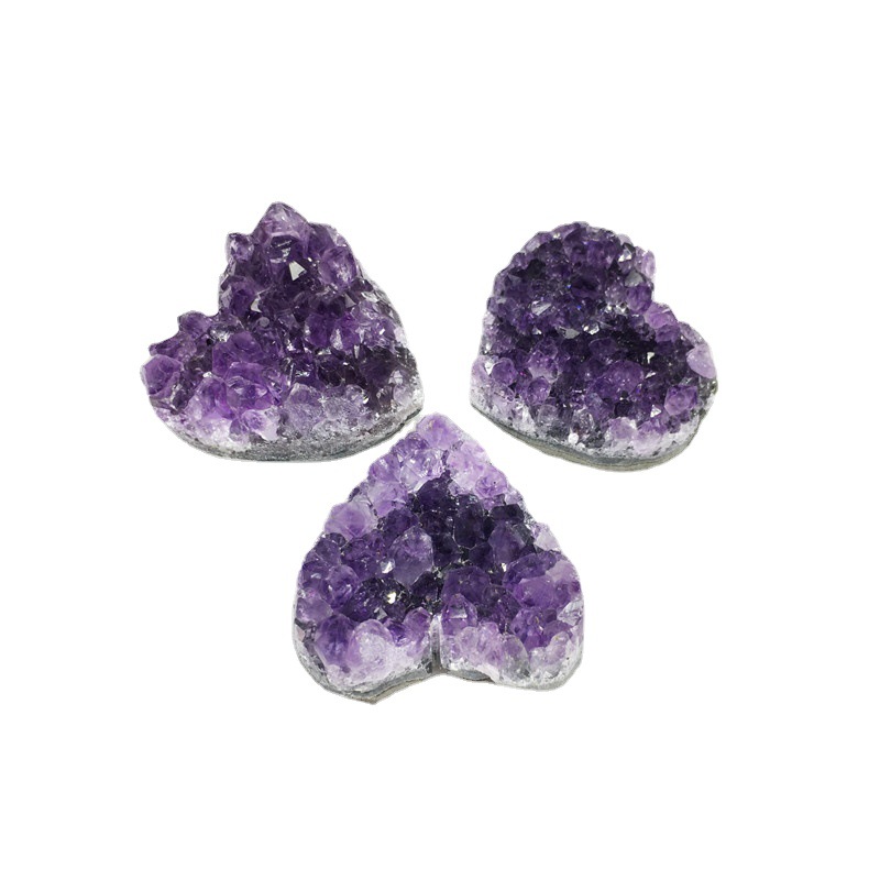 

Natural Uruguayan amethyst love gift 3~5cm cluster cave heart shaped raw stone healing amethyst block Reiki mineral specimen ornament