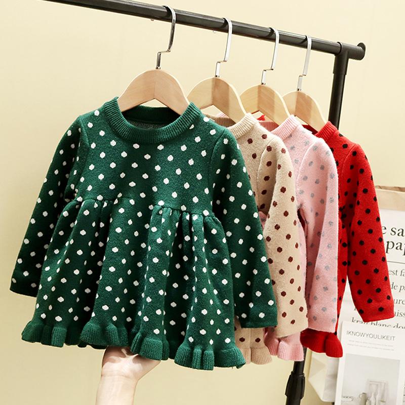 

Girl's Dresses Christmas Dress For Baby Girls Autumn Winter Long Sleeve Knitting Princess Born Infant 1 Year Birthday Party DressGirl's, Pink