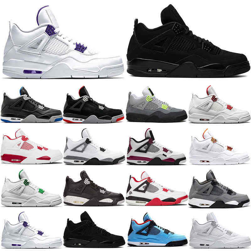 

men's 4s Jorden basketball shoes 4 mens Neon Black Cat orange metallic oreo court purple Pine Green University Red White Cement Pure Money Travis