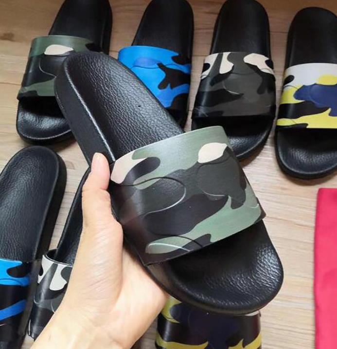 Designer nouveaux hommes pantoufles camouflage pantoufles en caoutchouc 5 couleurs femmes sandales plates chaussures de mode de haute qualité cha