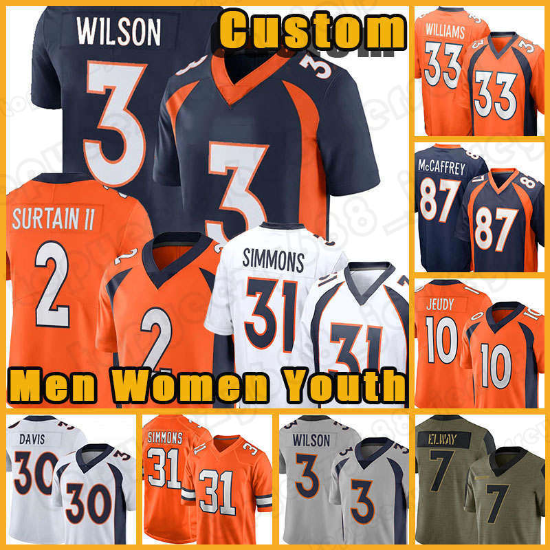 

Russell Wilson Patrick Surtain II Football Jersey Jerry Jeudy Justin Simmons Peyton Manning Javonte Williams Teddy Bridgewater John Elway, Custom women (yema)