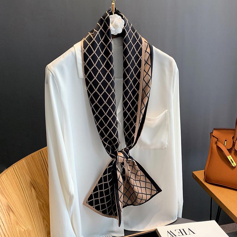 

Scarves Hijab Silk Scarf Women Fashion Plaid Long Advanced Feeling Lady Hair Band Foulard Neckerchief Female Bandana Shawl Four Seasons