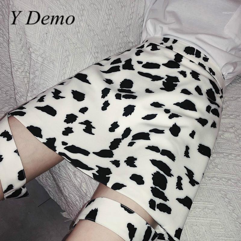 

Demo Preppy Style Cow Dot Print Women Skirt Casual High Waisthollow Out A Line Mini Female Fashion Clothing Skirts