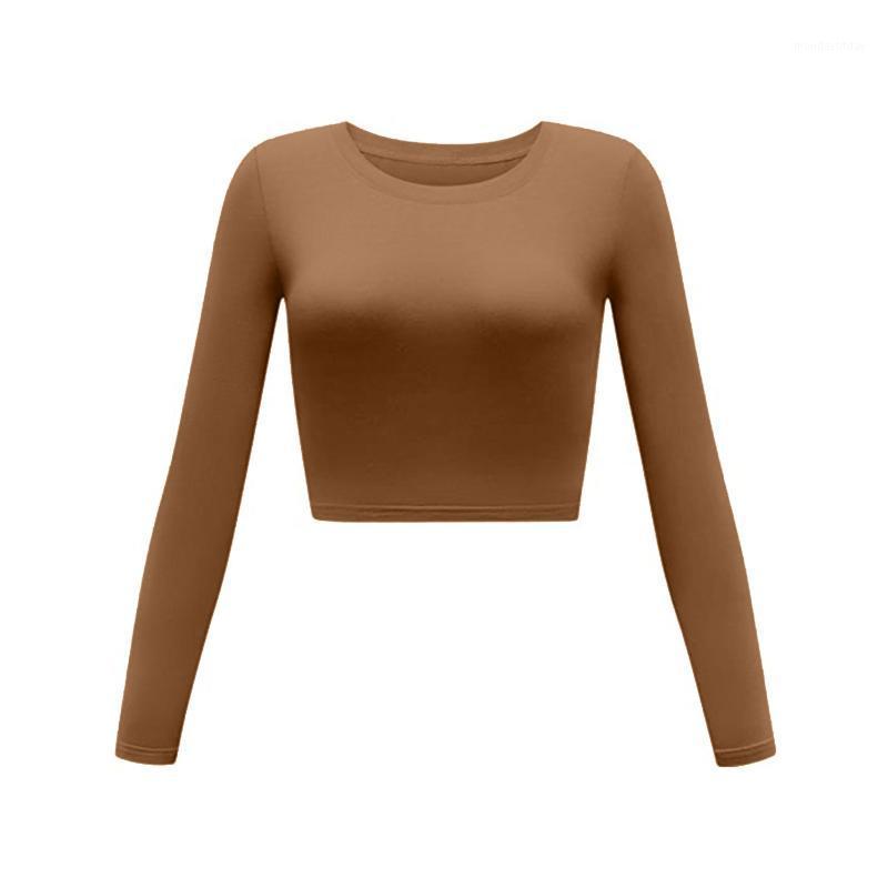 

Women' T-Shirt Sexy Slim T Shirt Long-sleeved Round Neck Solid Tee Top Basic Short Tshirt Sudadera Mujer Poleras #PY, Kh