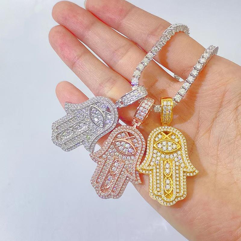 

Pendant Necklaces Iced Moissanite Hand Fatima Women Men 925 Sterling Silver Hamsa Ins Hiphop Handmade Jewelry Collares GiftPendant Necklaces