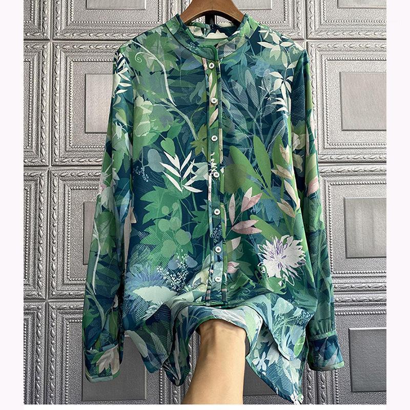 

Women' Blouses & Shirts Jungle Green Leaf Floral Print Fashion Shirt Office Ladies Formal Casual Loose Long-Sleeved Oversize Tops 2022 Summ, Army green