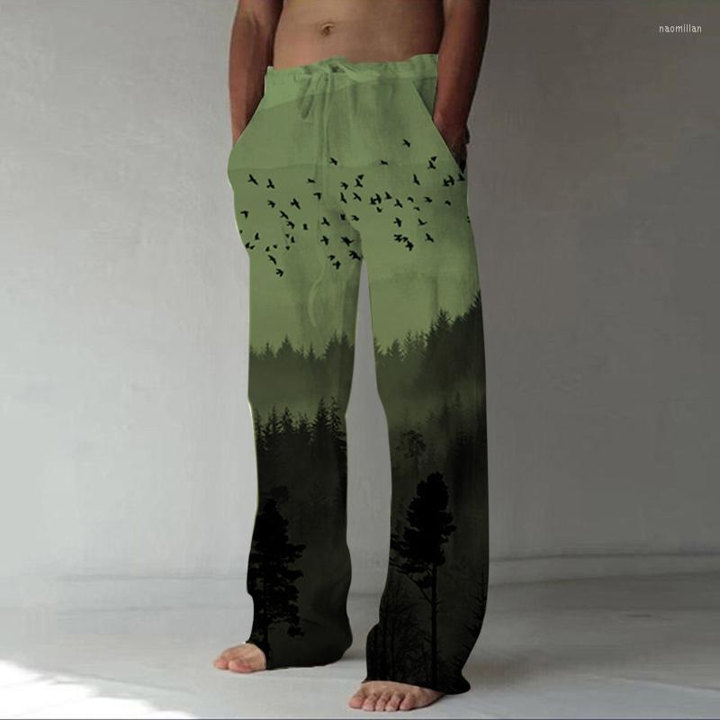 

Men's Pants Men Summer Trouser Pant Mid Waist Print Casual Drawstring With Pocket Fashion Loose House Memory SockMen's Naom22, Green