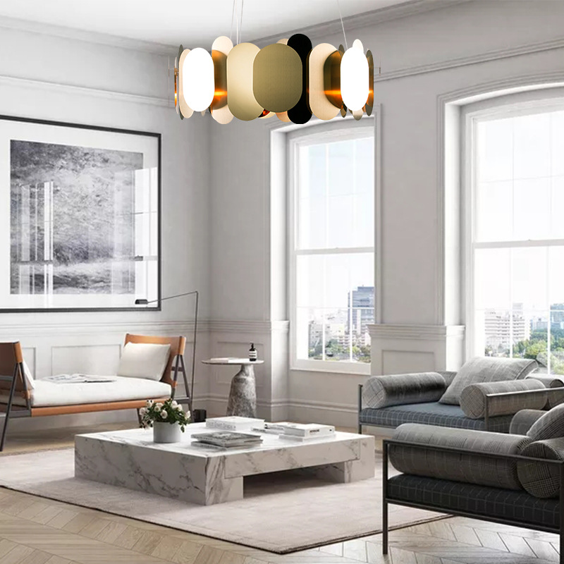 

Nordic Creative Metal Designer Stainless Steel Pendant Lamps Post-Modern Dining Room Bedroom Living Room Villa Hotel Engineering Chandeliers Lights