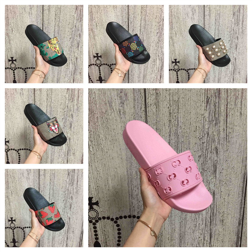 

with box men women fashion slippers luxury slides designer summer flat slipper trendy leather rubber sandal mens beach slide US 5-12, 20