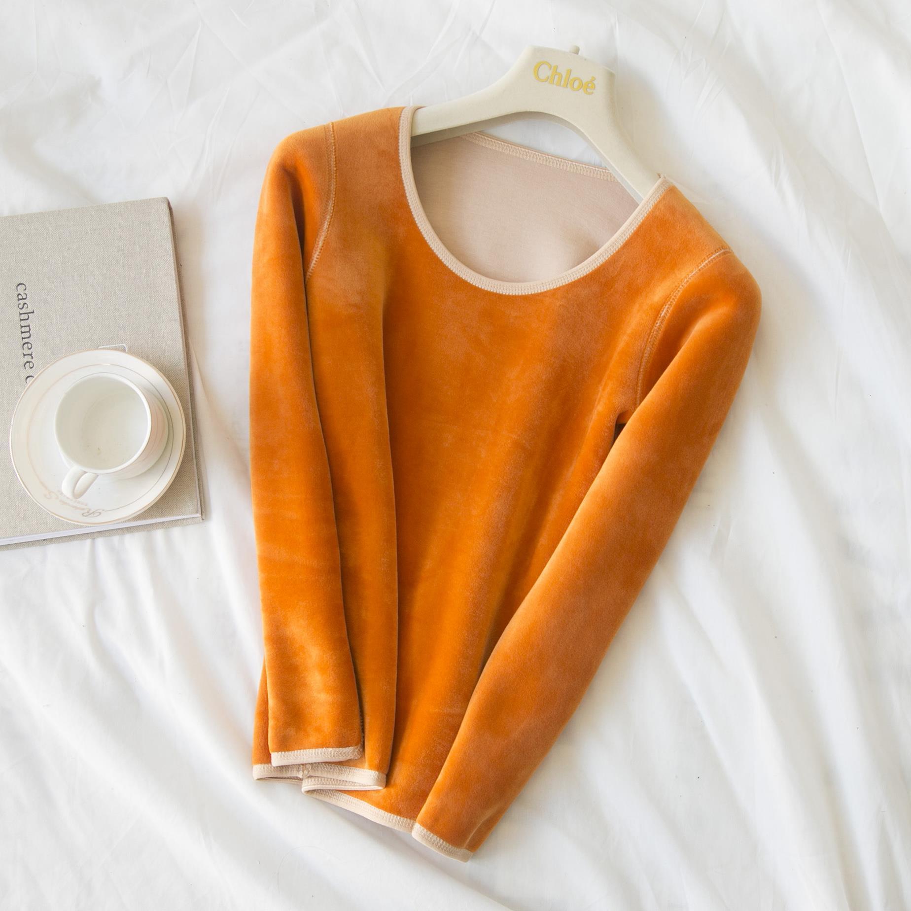 

Thermal Underwear Womens Single-piece Top Thickened Plus Velvet Front And Rear Low-neck Bottoming Shirt Autumn Clothes, Purple