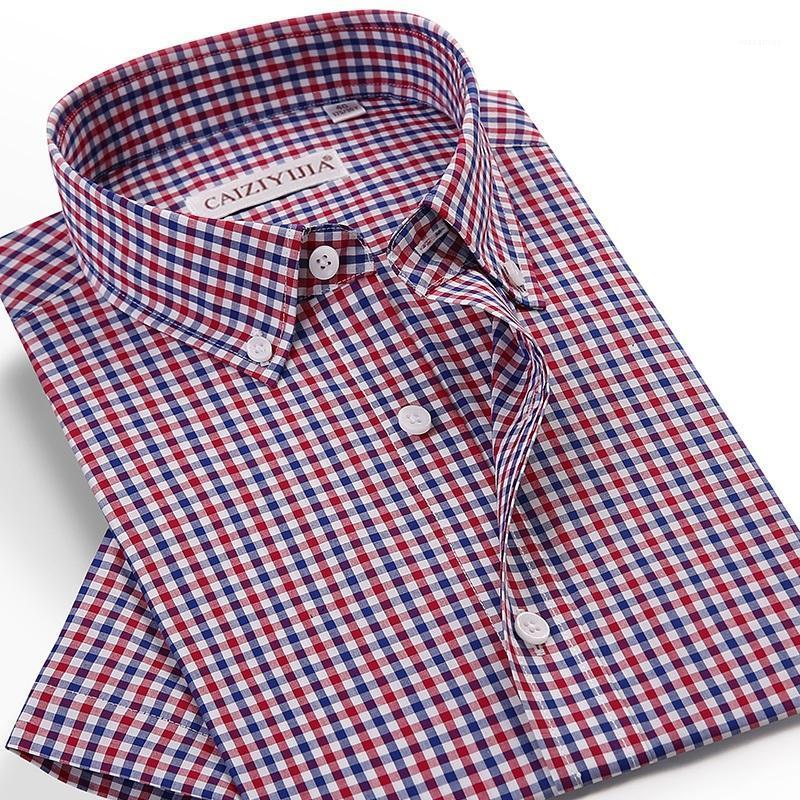 

Men' Casual Shirts CAIZIYIJIA Summer Checkered Plaid Short Sleeve Shirt Men Standard-fit Gingham Cotton Clothing, Cld112