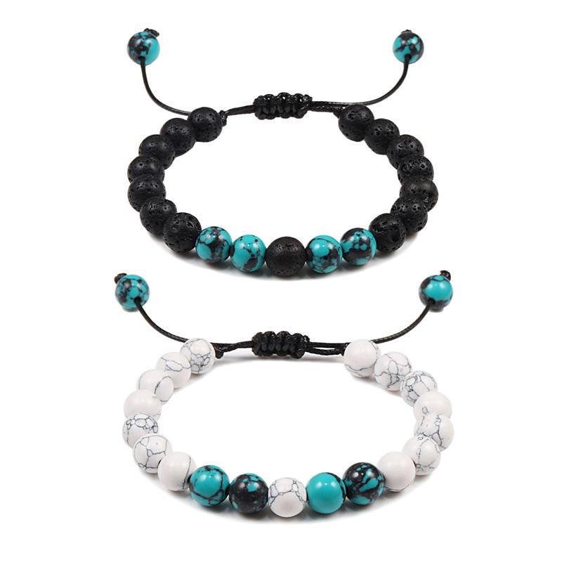 

Beaded Strands Couples Distance Bracelets Natural Stone Blue Pine Lava Yin Yang Woven For Men Friend Jewelry GiftsBeaded