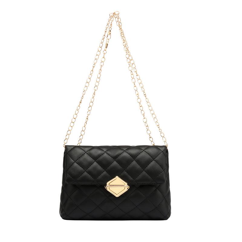 

Evening Bags Fashion Shoulder For Women Plaid PU Leather Handbag Female Chains Strap Messenger Bag Purse Crossbody Pouch, Black