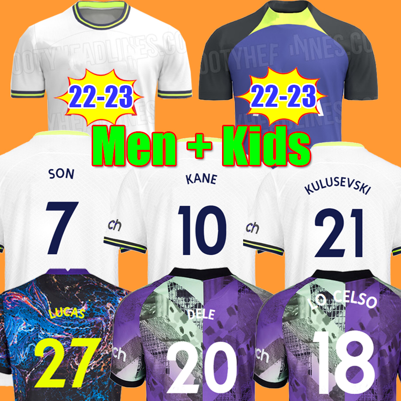 

21 22 23 perisic KANE SON KULUSEVSKI Soccer Jerseys HOJBJERG colorful 2021 2022 2023 LUCAS DELE Third 3rd Totten Football kit shirt BRYAN purple tops Men kids sets, 22 23 men home
