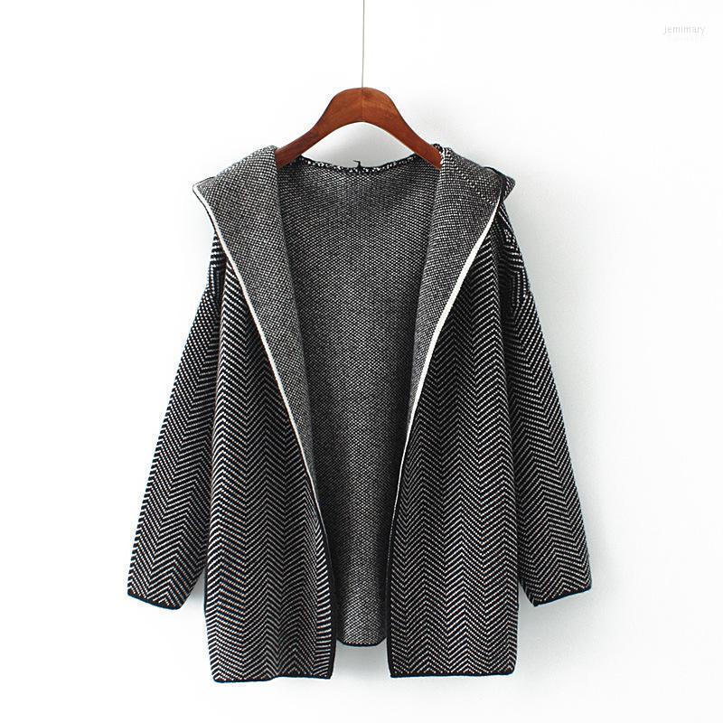 

Women's Sweaters Sueter Mujer 2022 Winter Vintage Patchwork Women Cardigans Korean Hooded Sweater Coat Fashion Knitwear Jemi22, Black