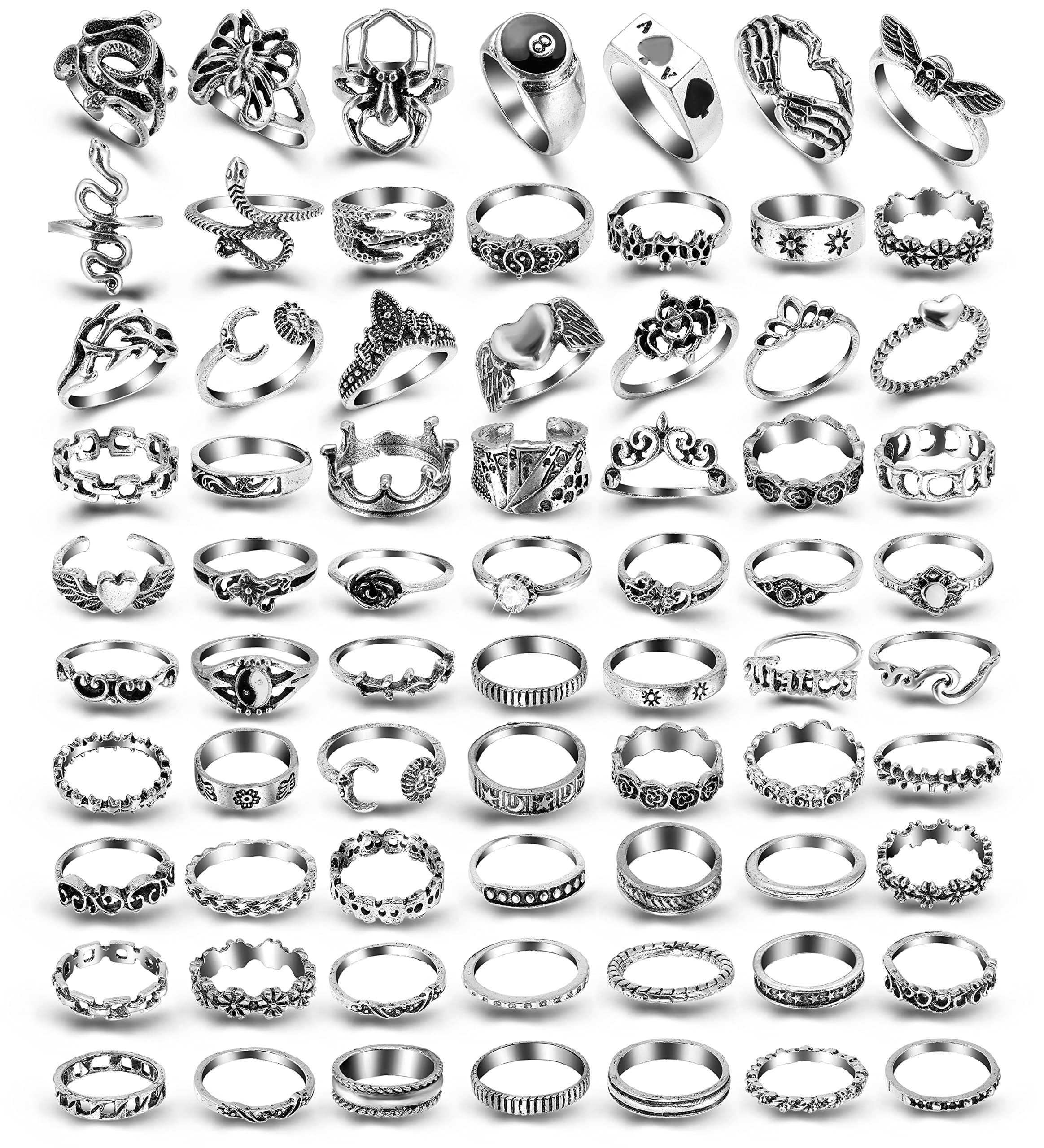 

Band Rings Sier Vintage Goth Punk Set For Men Girls Women Cool Gothic Ring Pack Trendy Stackable Boho Chunky Knuckle Emo Fl Finger Ad amHfx