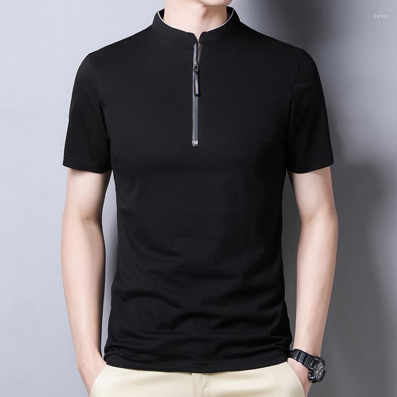 

Men's Polos Fashion Shirt For Man Zipper Stand Neck Men's Top Short Sleeve Summer Business T Mens Clothing Male ShirtMen's Men'sMen's Me, White