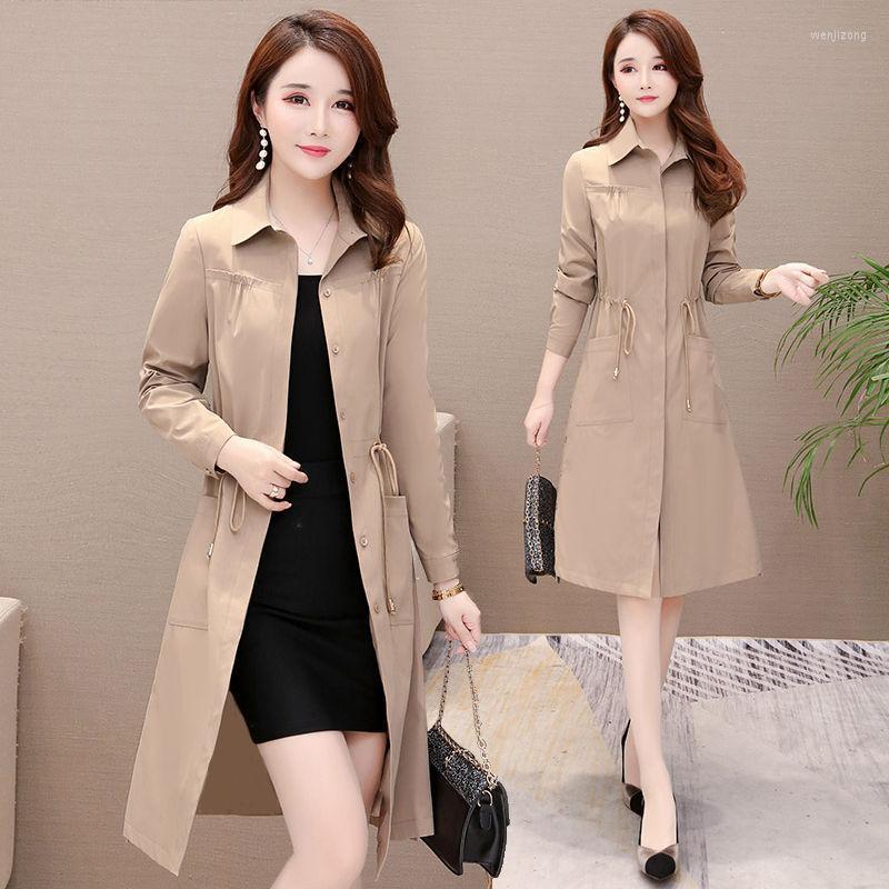 

Women's Trench Coats Casual Women Long Coat 2022 Spring Korean Style Oversize Khaki Windbreaker Female