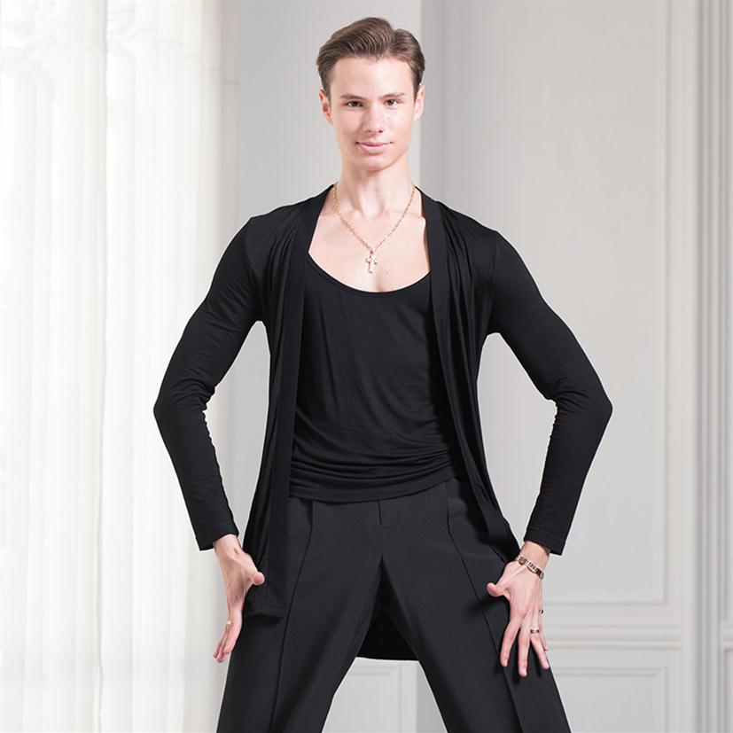 

New Men Party Ballroom Latin Tango Salsa Modern Waltz Standard Competition Practice Dance Shirt Top Men's cardigan jacket 3Co2335, Black