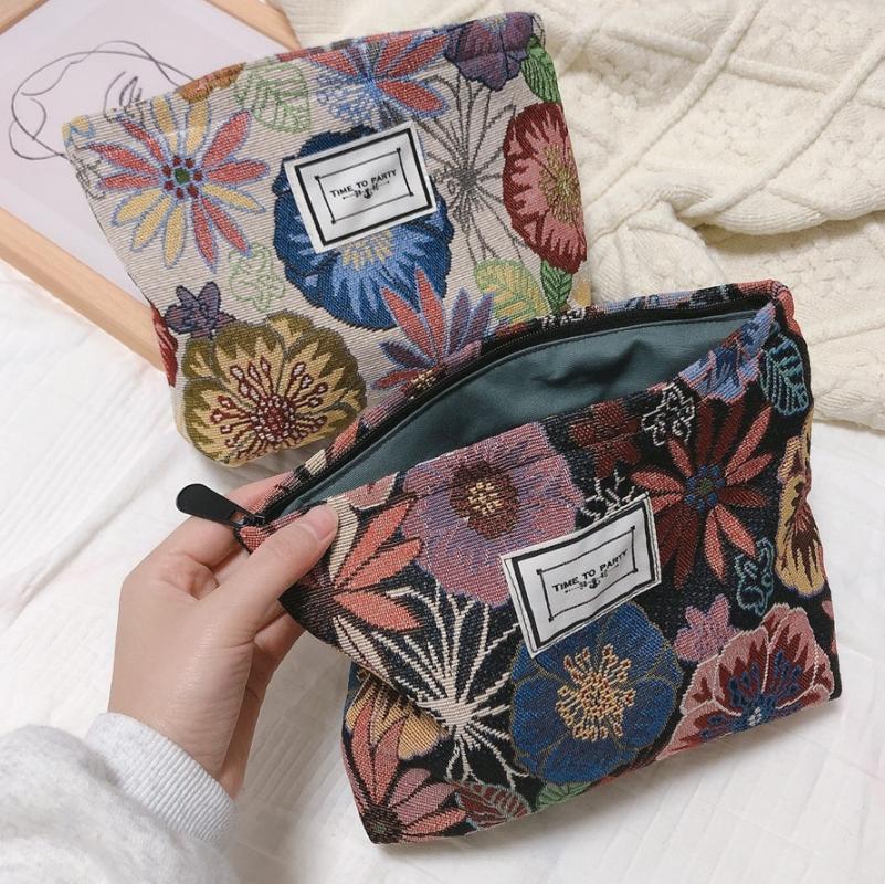 

Cosmetic Bags & Cases Vintage Case Bag Jacquard Fabric Travel Toiletry Floral Makeup Pouch Women Necesserie Make Up Organizer Beauty, Type c