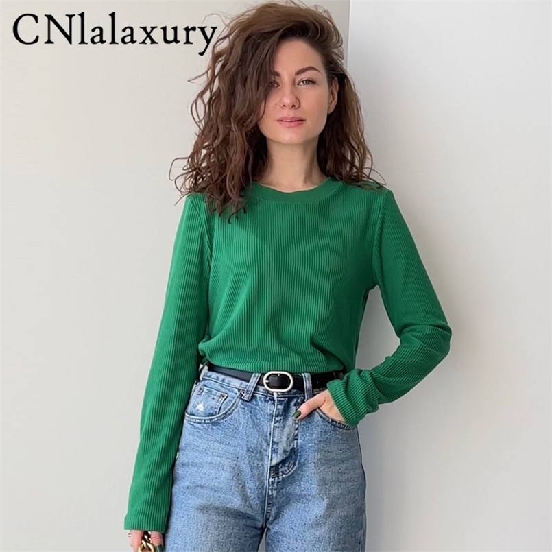 

CNlalaxury Long Sleeve Women T Shirt Spring Korean Round Neck Slim Top Solid Color Basic T Harajuku Bodycon Tops 220728, Beige