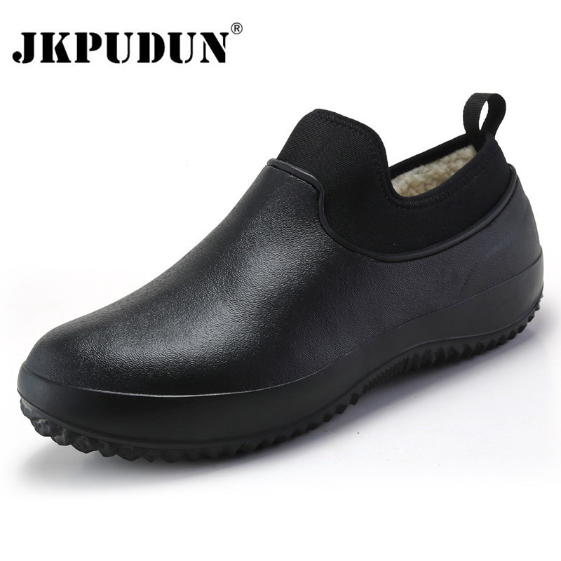 

Mens Kitchen Working Shoes Non-slip Waterproof Chef Casual Unisex Work Water Rain Cotton Boots Plus Size 35-49 220322, Blue with fur
