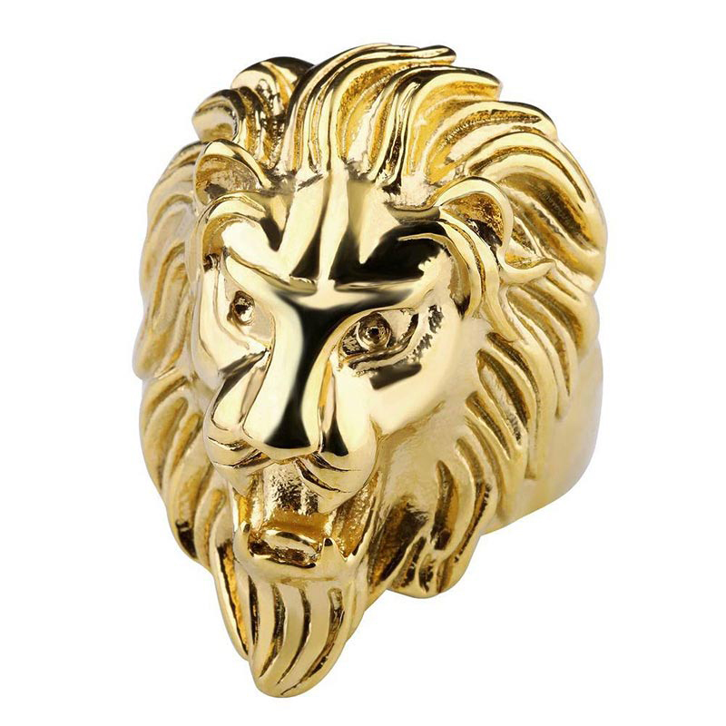 

Fashion Lion Band Ring Gold Steel Color Mens Rings Heavy Mental Punk Style Gothic Biker Designer Jewelry