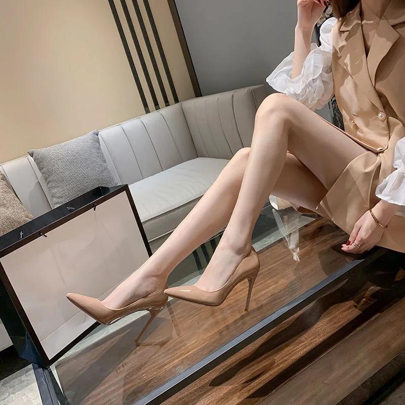 

Dress Shoes Spring And Autumn Ladies High Heel Fine With Apricot Women's Pointed Shallow Mouth Wild Sexy Nude ShoesDress, Apricot-8cm