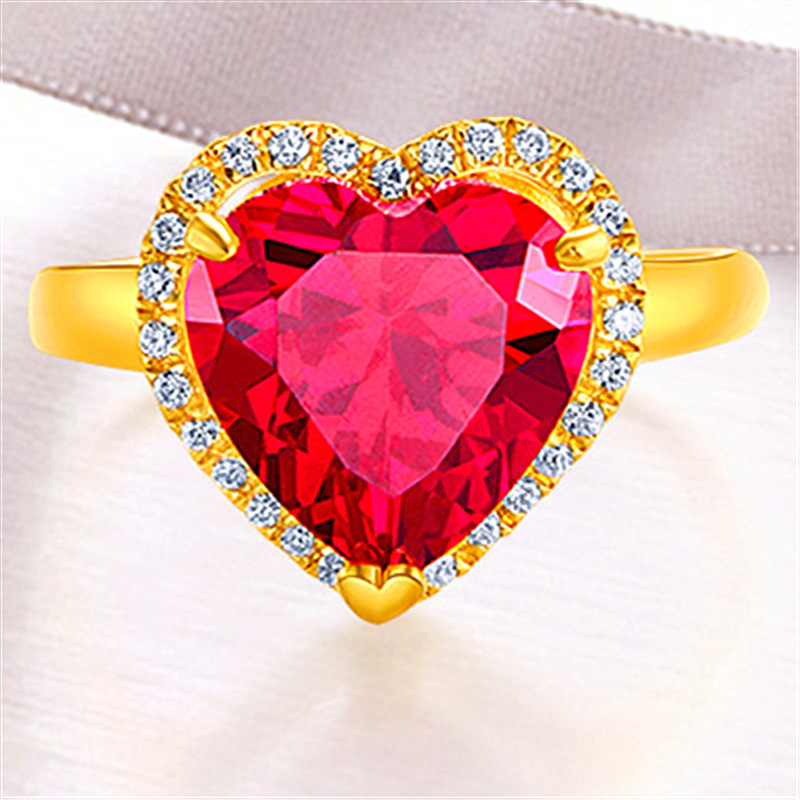 

Gold-plated charm fingertip sand gold ruby ring live opening adjustable beautiful heart-shaped gift for girls