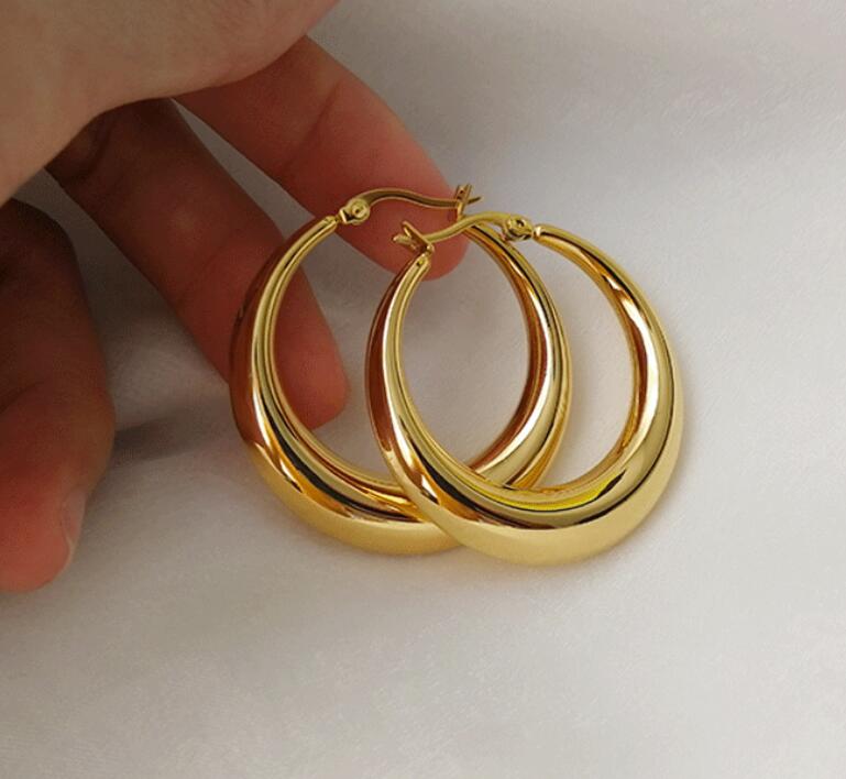 

Gold-Plated Large Circle Women's hoop Huggie Earrings Stainless Steel Smooth Fashion Earring Bling Jewelry for XMAS Gifts Birthday Gifts EH064