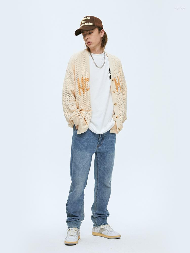 

Men' Sweaters 2022 Loose Hollow Print Letter V-neck Cardigan Button Knitted Sweater Spring And Summer Men' Coat Casual TrendMen' Olga, Pink