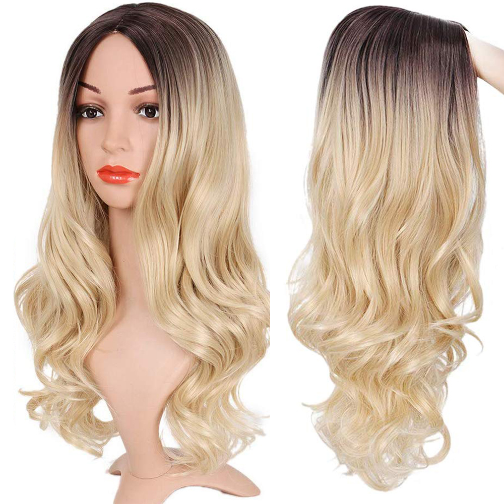 Costume Accessories AOSI Long Wavy 24&quot Synthetic Hair Middle Part Ombre Brown Blonde Heat Resistant Cosplay Wig For Women White Black Am-image-772763233