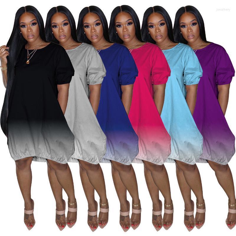 

Plus Size Dresses Women Casual Loose Dress O Neck Half Sleeve Gradient Color Fashion Maxi Oversize Natural Factors Summer Cool 2022 Jona22