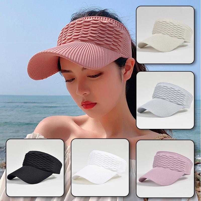 

Wide Brim Hats Fashion Summer Sunscreen Women Outdoor Sport Empty Top Hat Solid Color Visors Sun Tennis Beach Cap Baseball HatWide