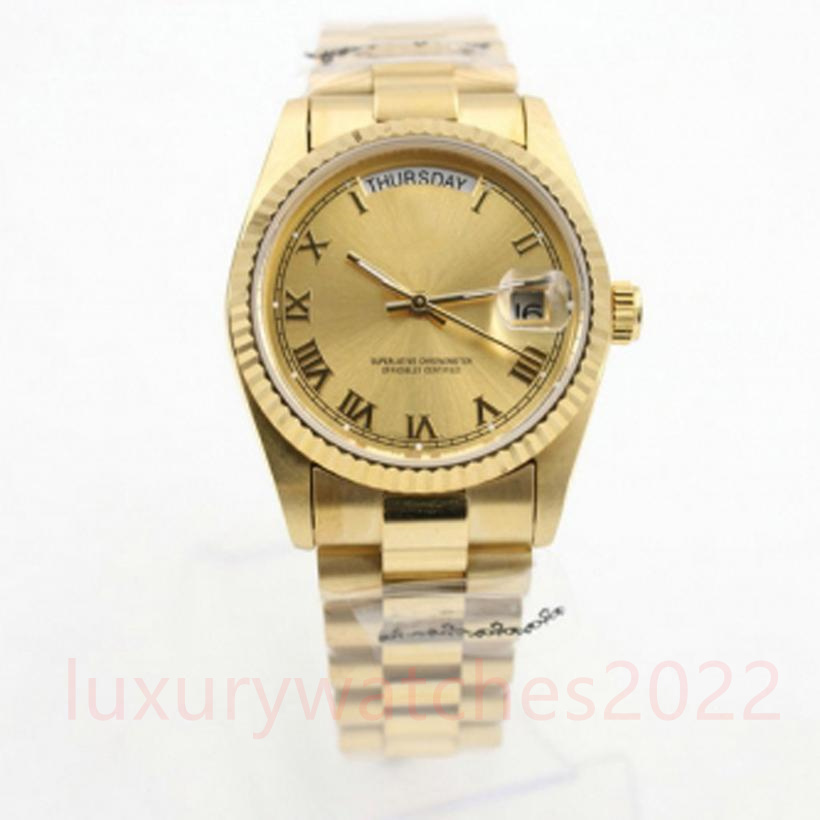 Classic Mens Watch 36mm Automatic Mechanical Sapphire Glass 18k Gold Solid Stainless self-winding Fashion Golden Dial Men Male Sport Wristwatches