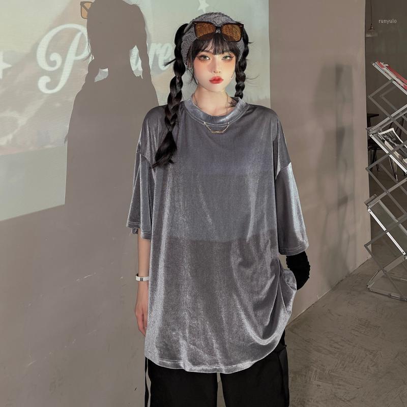 

Women's Summer Harajuku Style Velvet Short-sleeved Loose Chain T-shirt, Blue