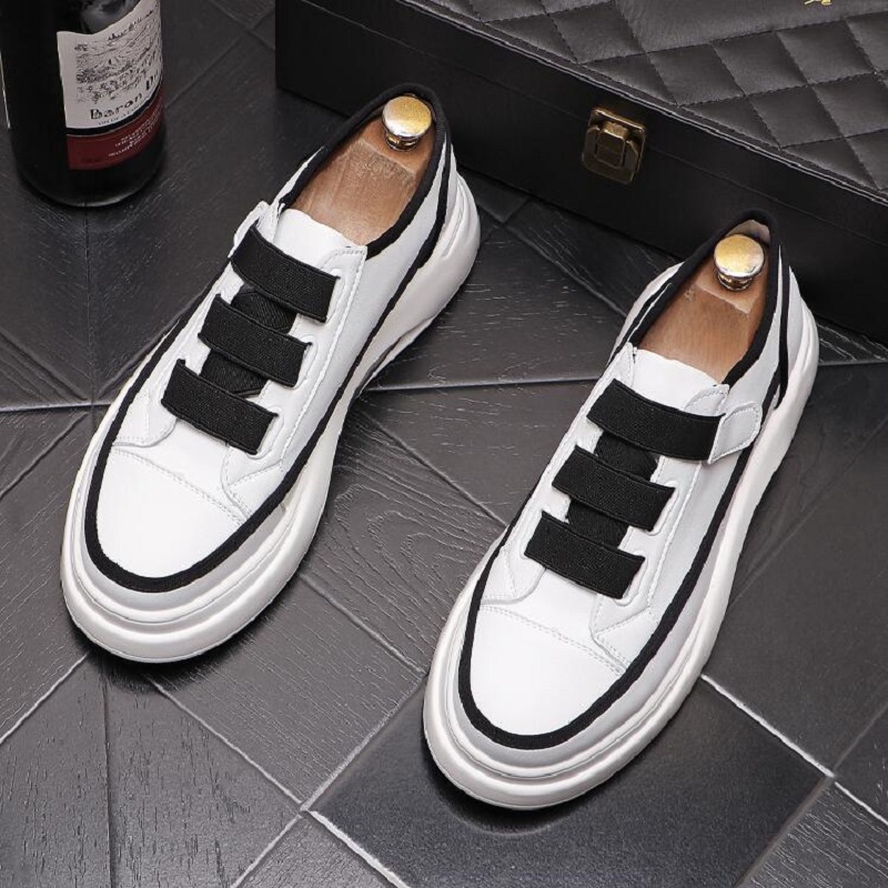 

Men Casual Genuine Leather Shoes White Platform Shoe Trend Youth Streetwear Breathable Sneakers Chaussure Homme Da055, Black