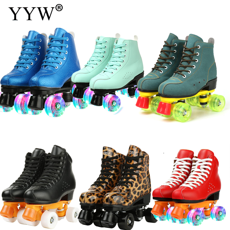 

Sale Quad Roller Skates Outdoor Leather ABEC7 Adult Women Beginner Breathable Skating Sneaker 4 Wheels Shoe Girl 220811, Brown leopard