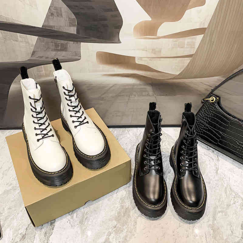Boots Martin boots women's British style round head lace up single autumn and winter thick soled high short women
