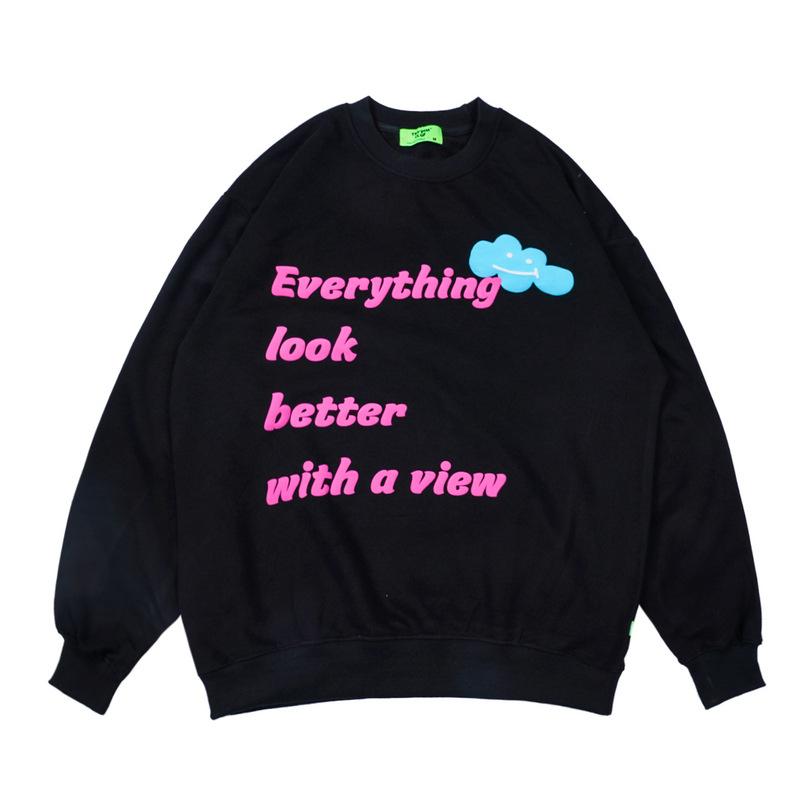 

Men's Hoodies & Sweatshirts Kpop Clouds Letter Print Fleece Blue Men Harajuku Pullover Long Sleeve Cotton Casual Women Tshirts Sweat HommeMe