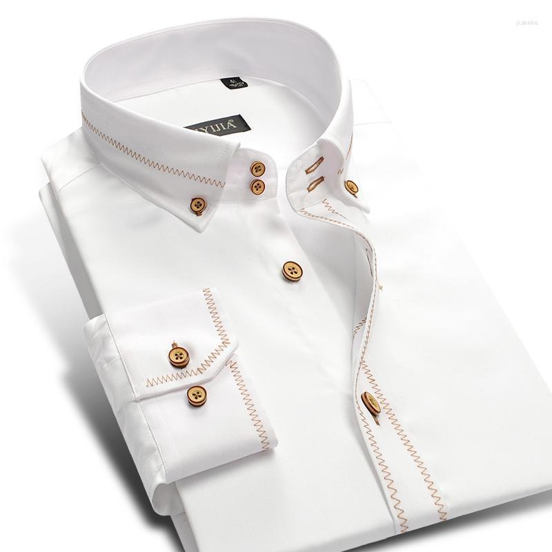 

Men's Dress Shirts Men Long Sleeve Cotton Button Down Male Smart Casual Business Formal Social Shirt Slim Fit White With Golden Edge, Czcfb503615