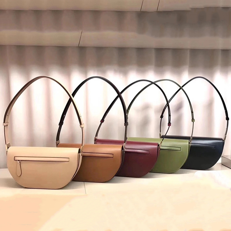 

Two-tone Leather Olympia Bag mens womens Handbags bags designers shoulder bag semicircle shape wide strap crossbody NO8219, Color 2